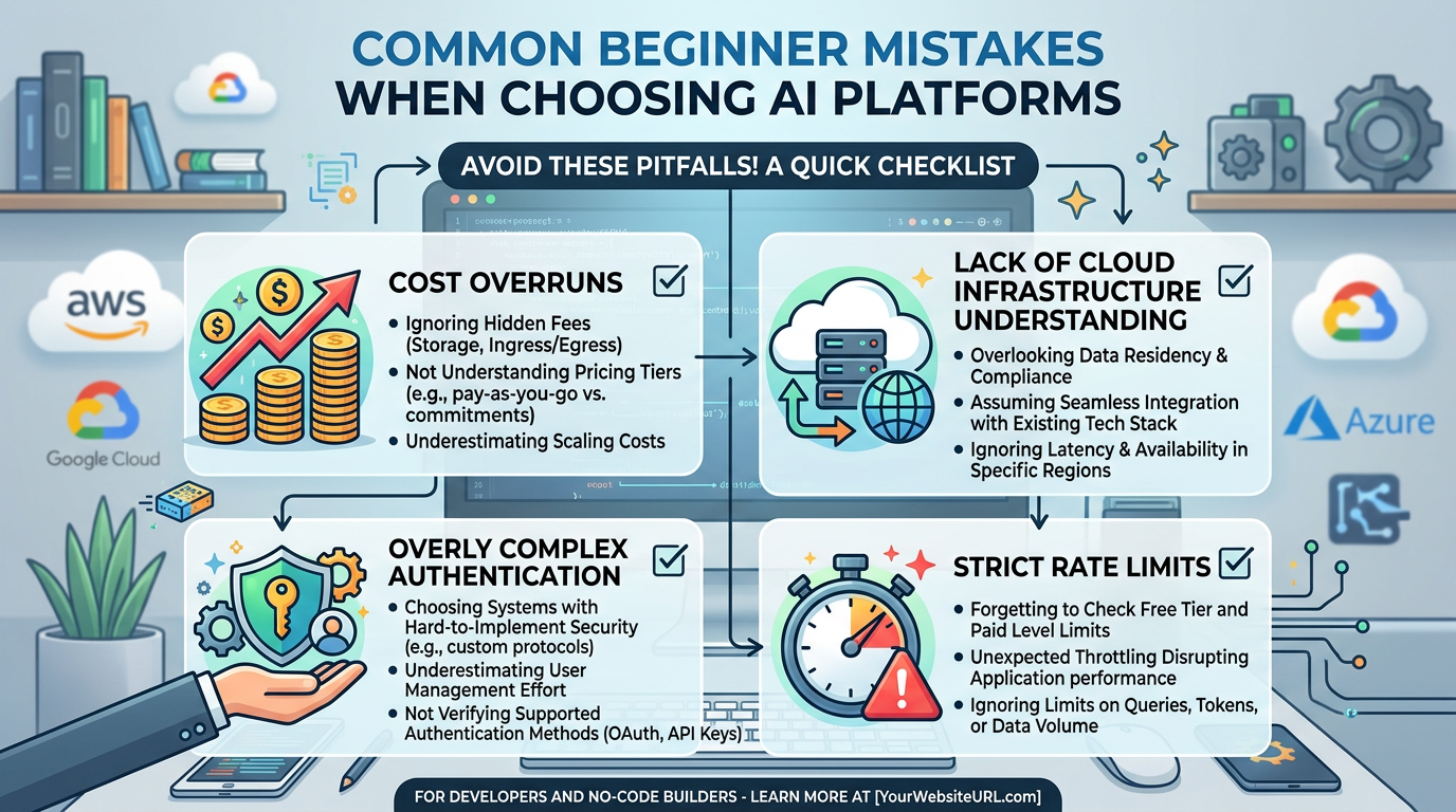 Checklist infographic showing common beginner mistakes in Claude API vs AWS Bedrock comparison