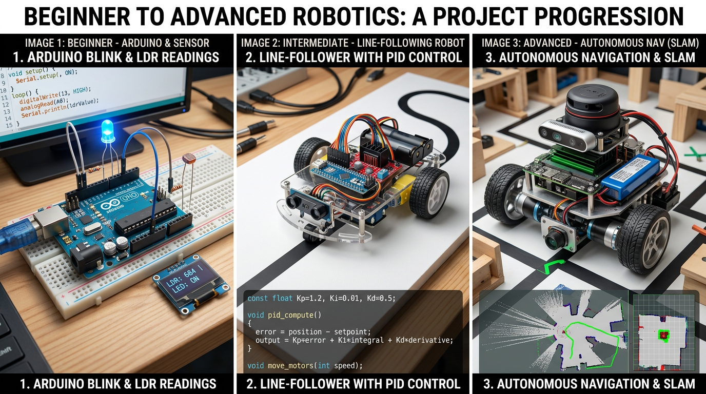Beginner to advanced robotics projects illustrating practical skills for how to become a robotics engineer