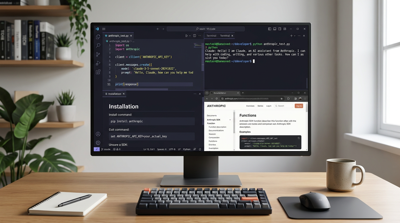 Claude code tutorial Python CLI script and terminal output showing AI response