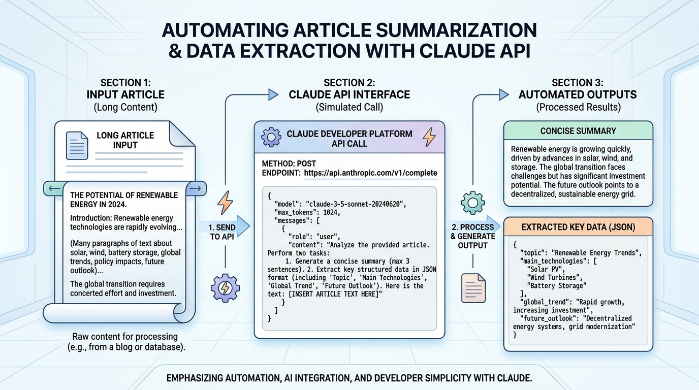 Practical automation workflow using Claude Developer Platform for article summarization and data extraction