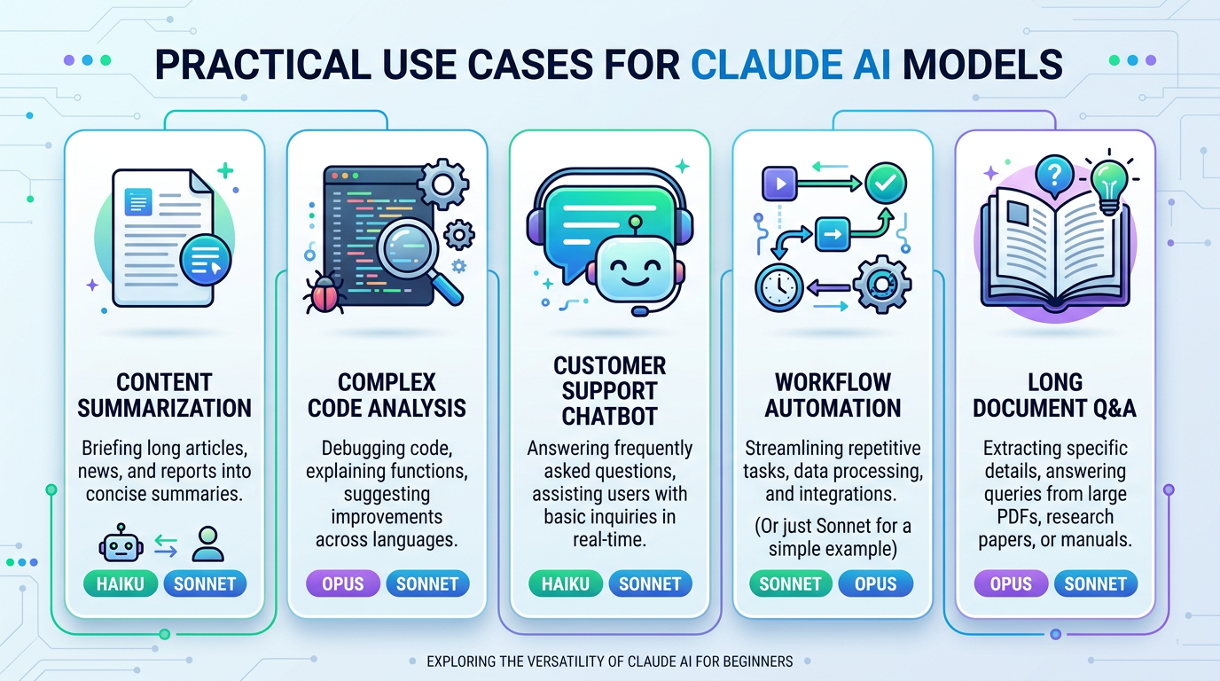 Infographic showing practical use cases for choosing Claude model in AI projects