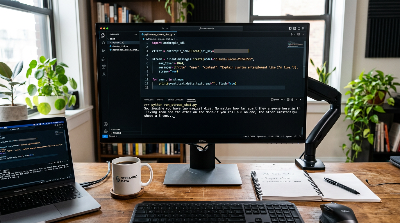Streaming SDK tutorial Python code example with real-time streaming output in terminal