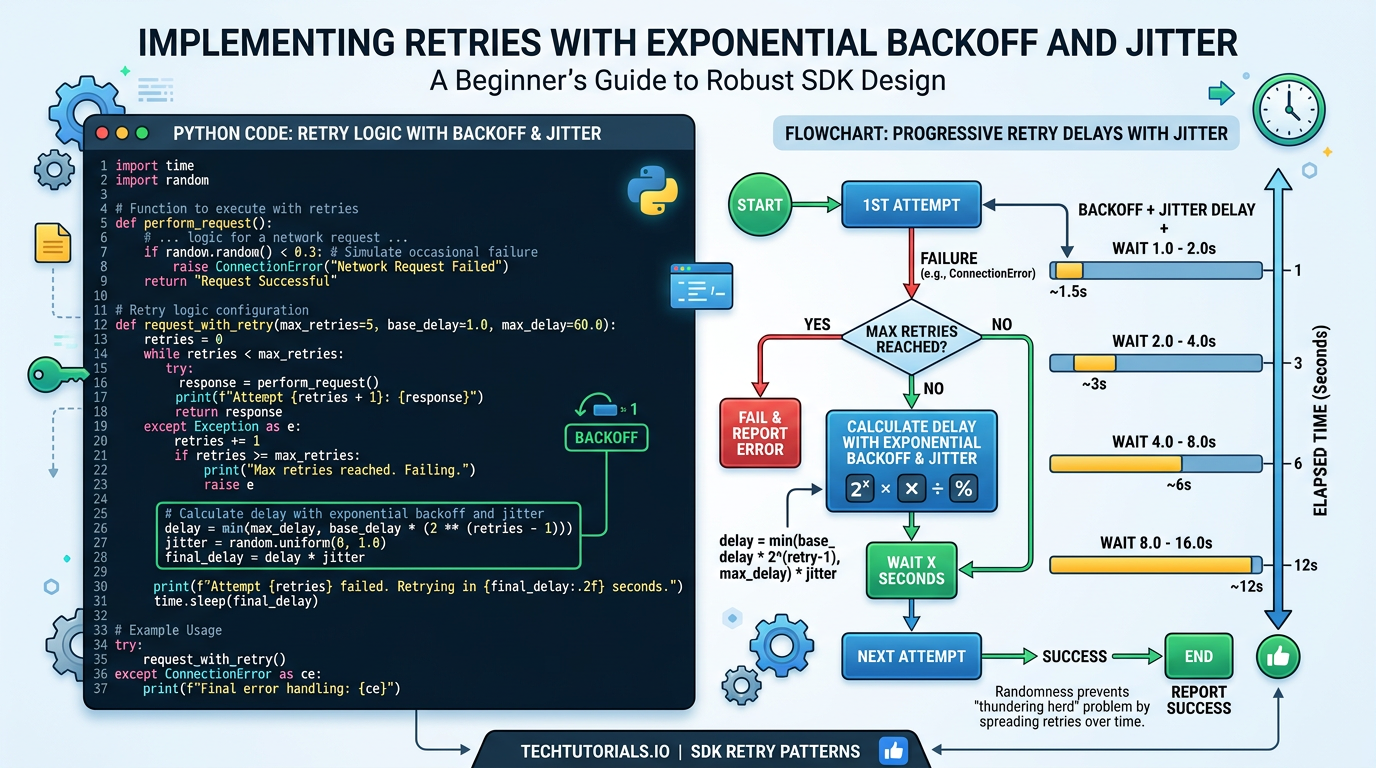 Python code demonstrating robust SDK retry logic with exponential backoff and jitter